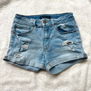 Aeropostale Flex Effects High Waisted MIDI distressed jean shorts